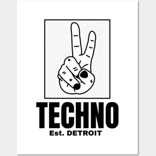 TECHNO - Peace Digits (Black) Posters and Art